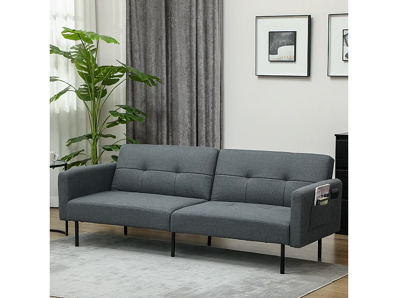 Divano Letto Effetto Lino con schienale regolabile su 3 livelli grigio