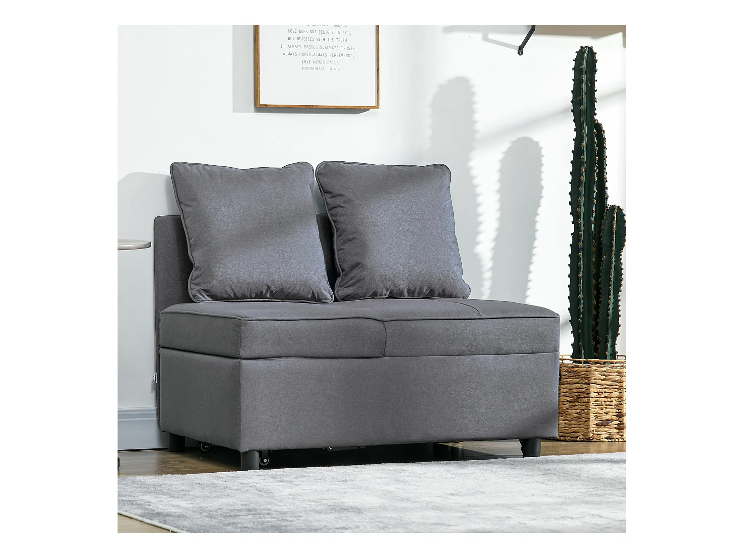 Poltrona letto 3 in 1 in tessuto effetto lino imbottita grigio scuro
