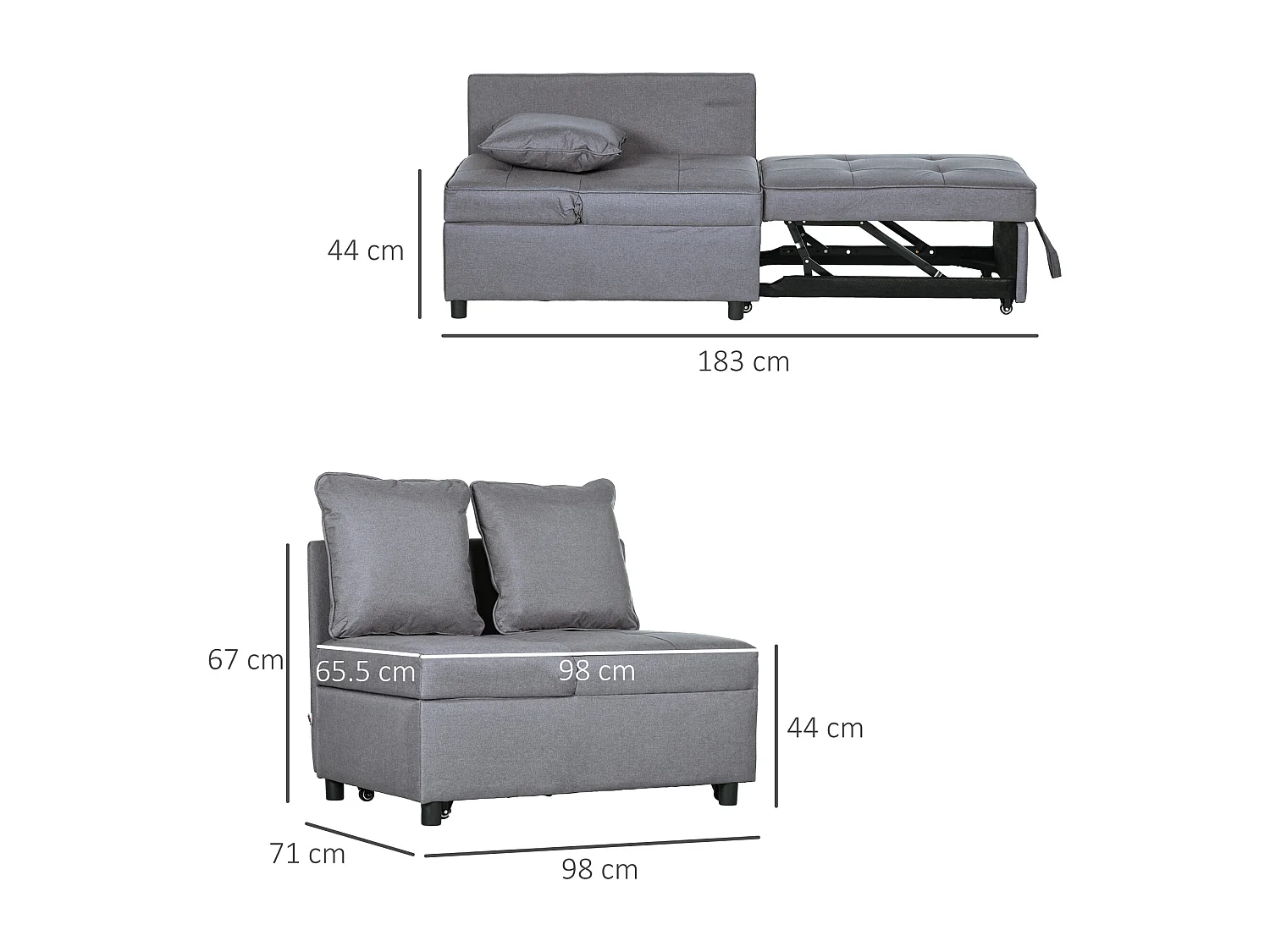 Poltrona letto 3 in 1 in tessuto effetto lino imbottita grigio scuro