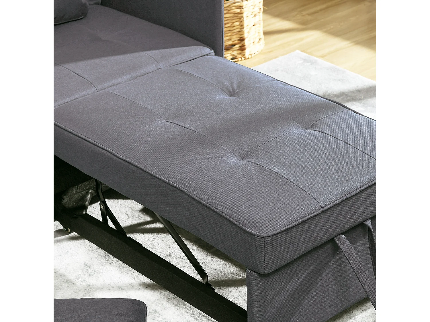 Poltrona letto 3 in 1 in tessuto effetto lino imbottita grigio scuro