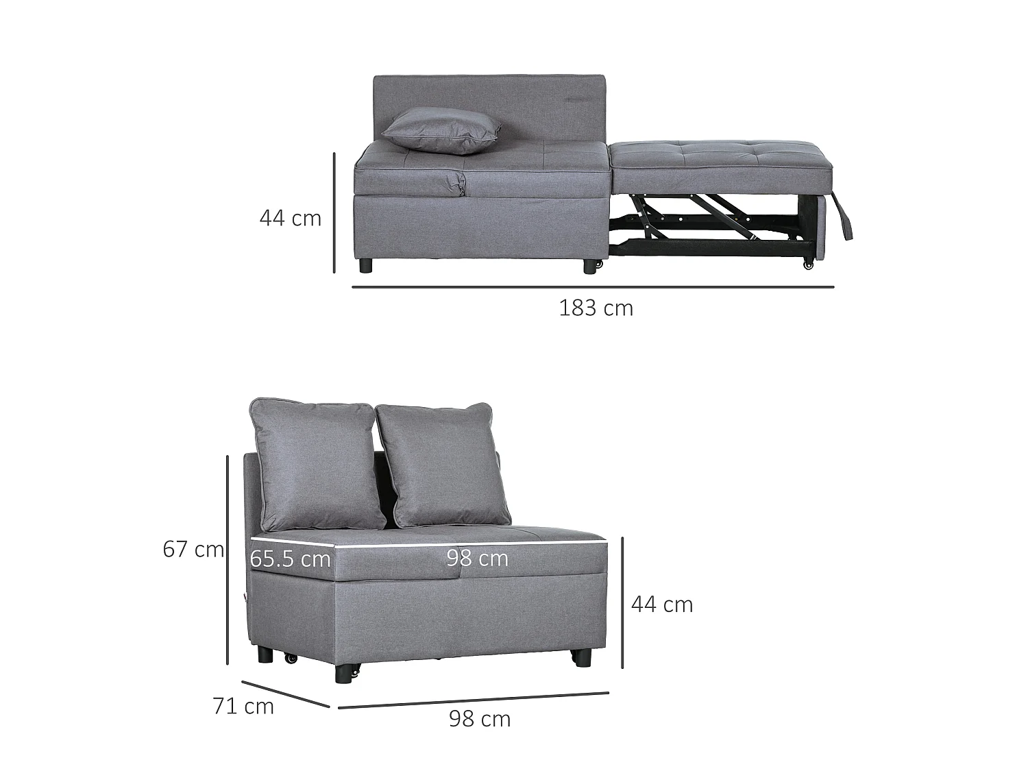 Poltrona letto 3 in 1 in tessuto effetto lino imbottita grigio scuro