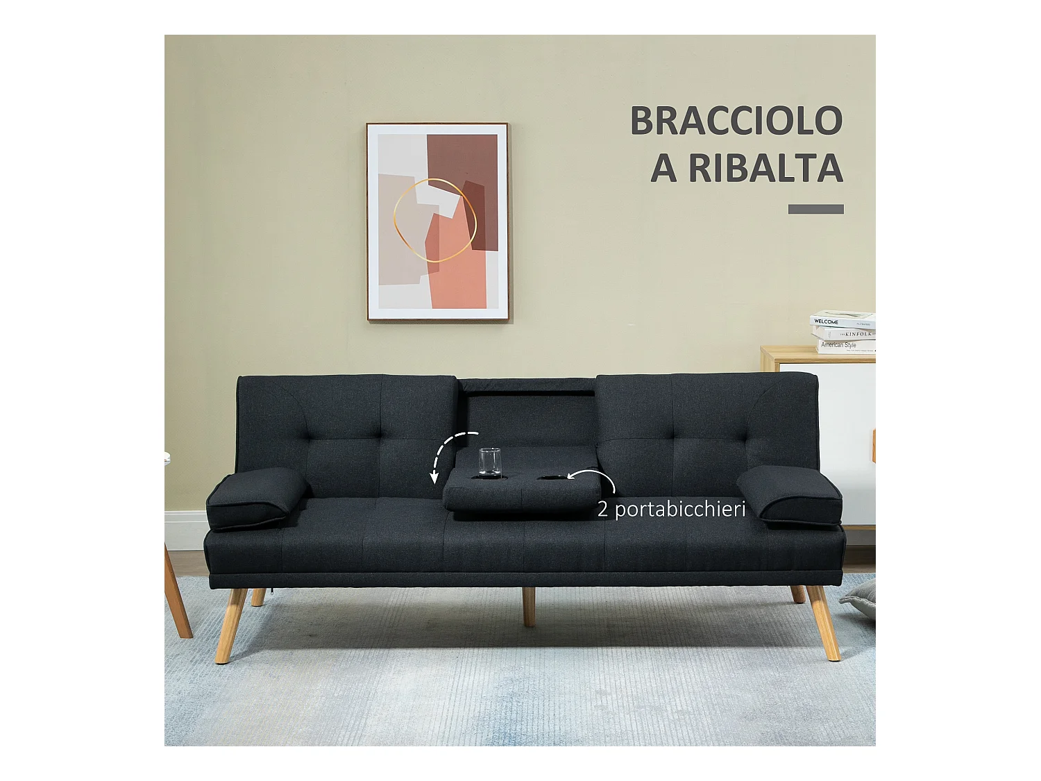 Divano letto 3  posti reclinabile con tavolino a ribalta grigio