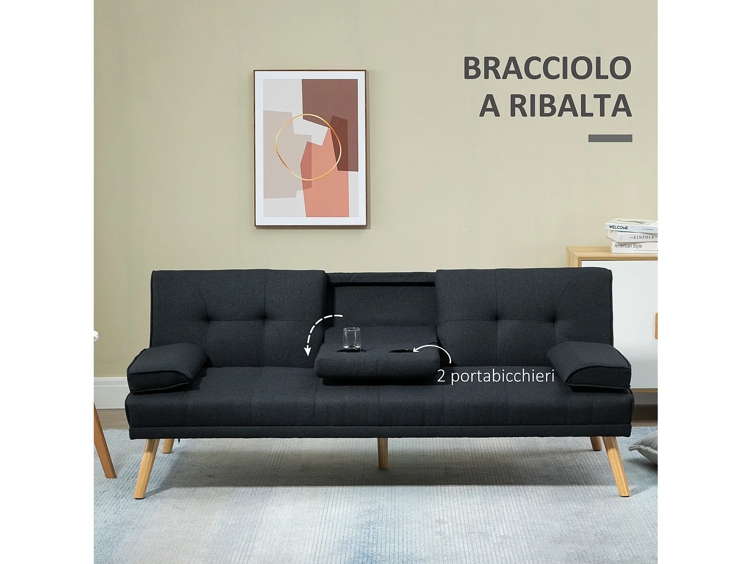 Divano letto 3  posti reclinabile con tavolino a ribalta grigio