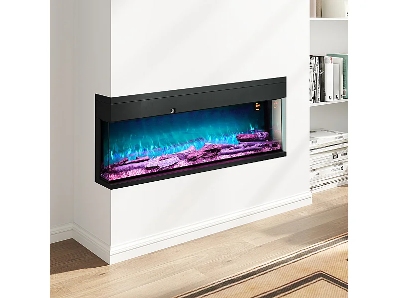 Camino elettrico a incasso e parete 1800W con fiamme colorate