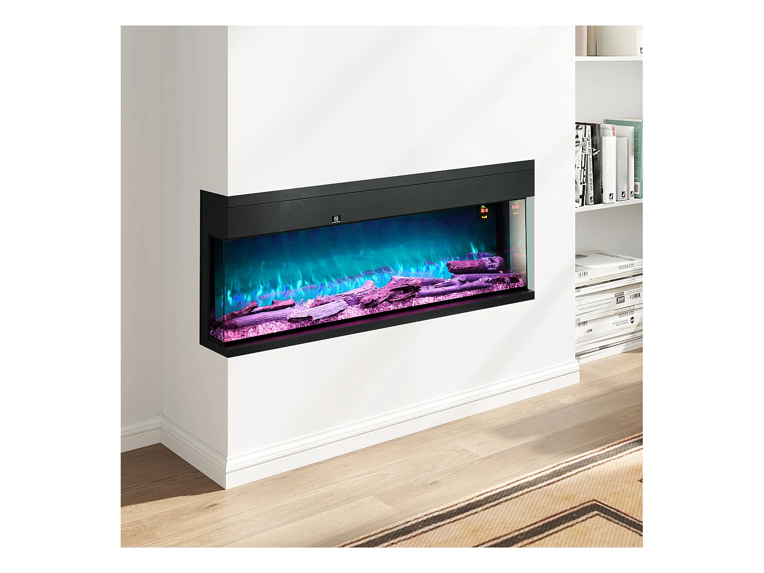 Camino elettrico a incasso e parete 1800W con fiamme colorate