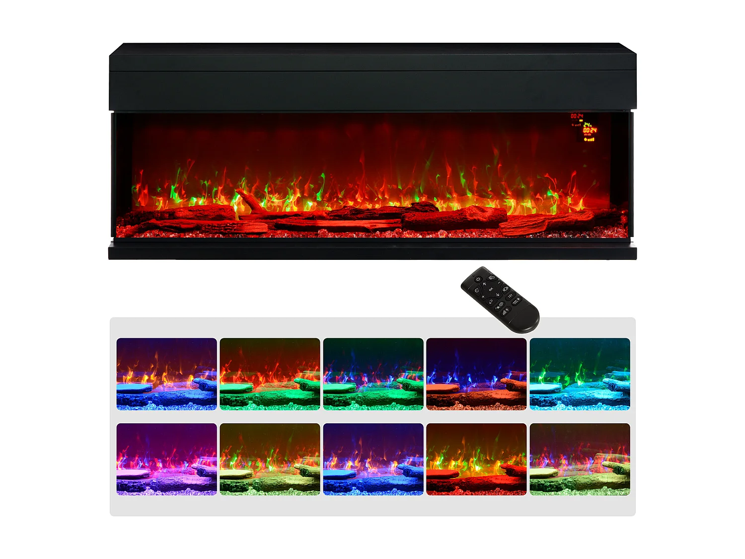 Camino elettrico a incasso e parete 1800W con fiamme colorate