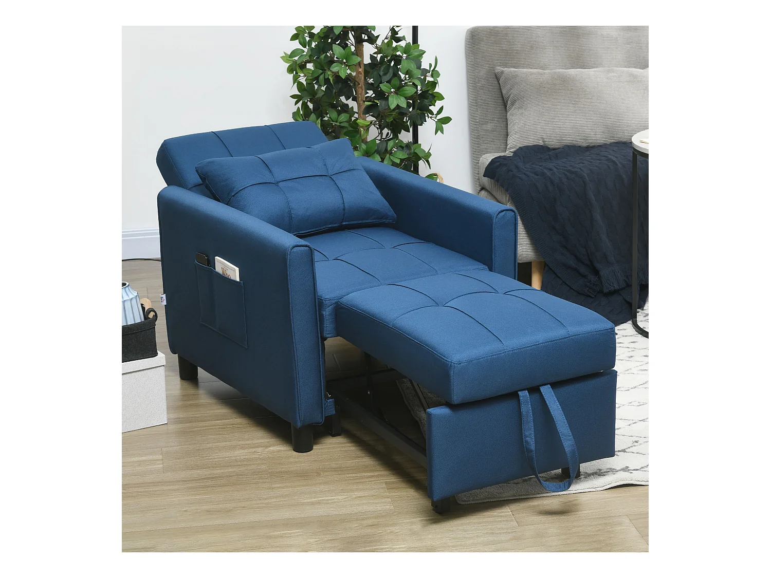 Poltrona letto singolo 3 reclinazioni con cuscino extra blu