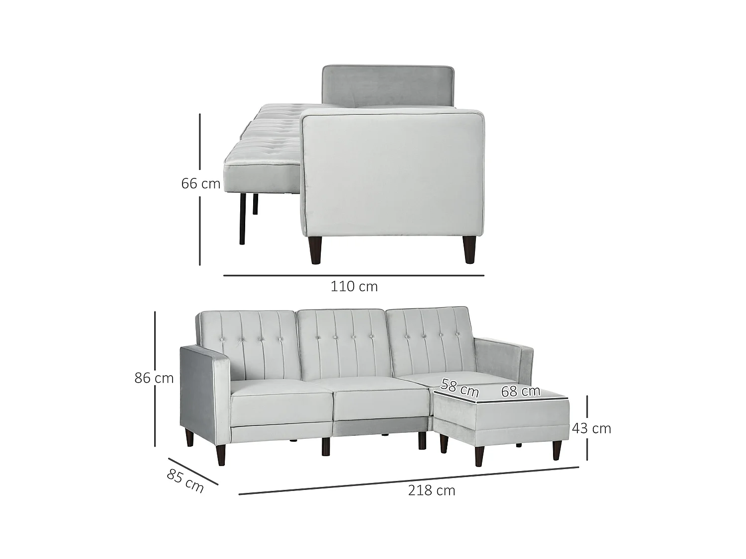 Divano letto 3  posti con poggiapiedi e schienale reclinabile