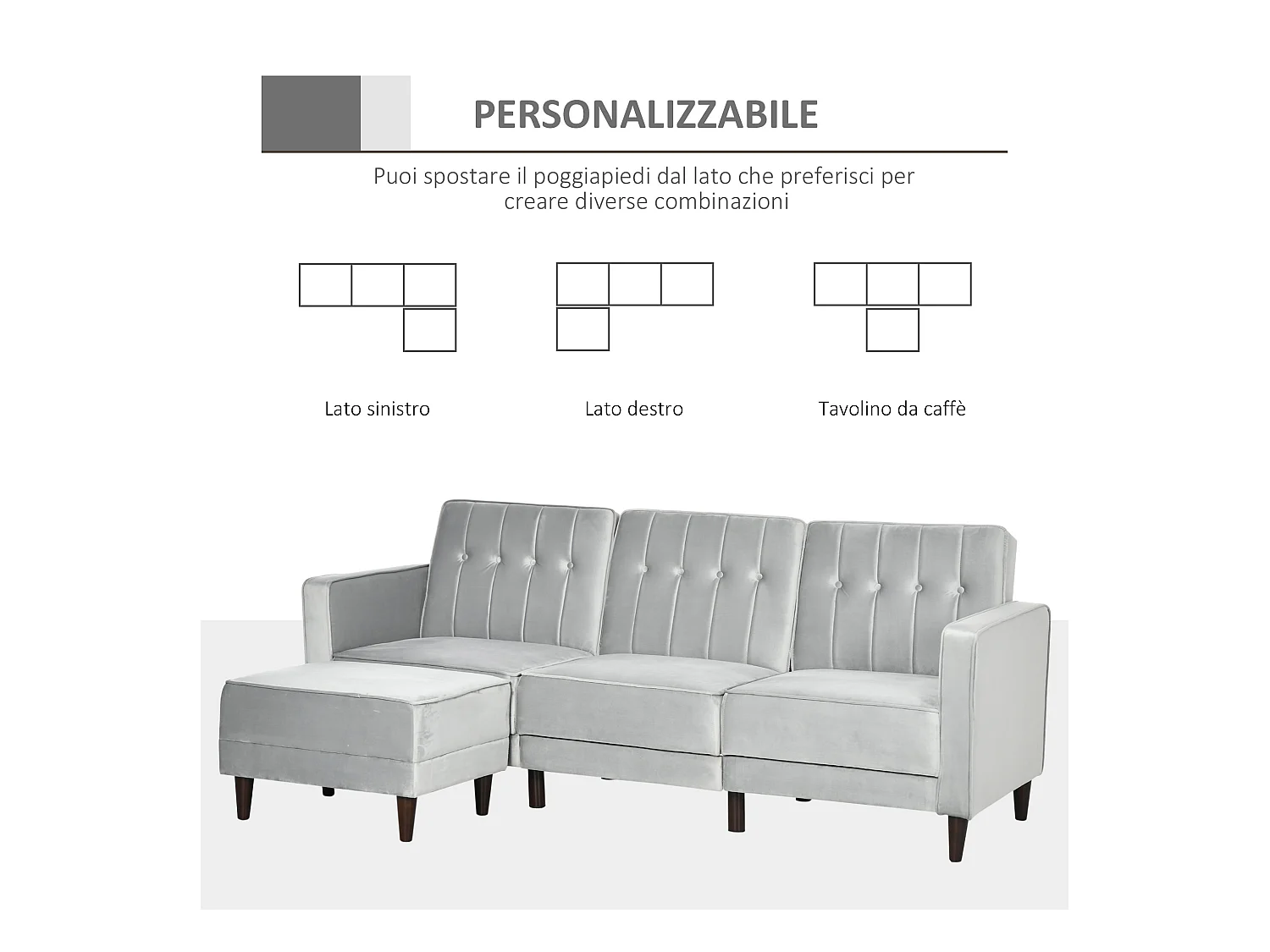 Divano letto 3  posti con poggiapiedi e schienale reclinabile