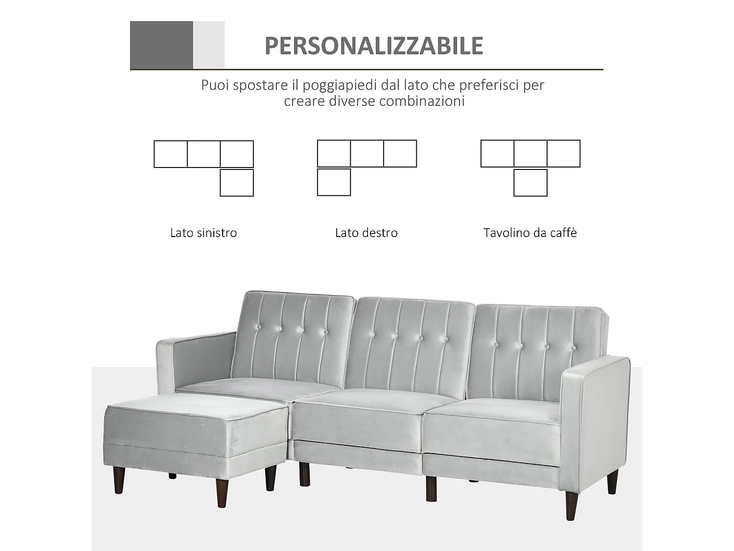 Divano letto 3  posti con poggiapiedi e schienale reclinabile