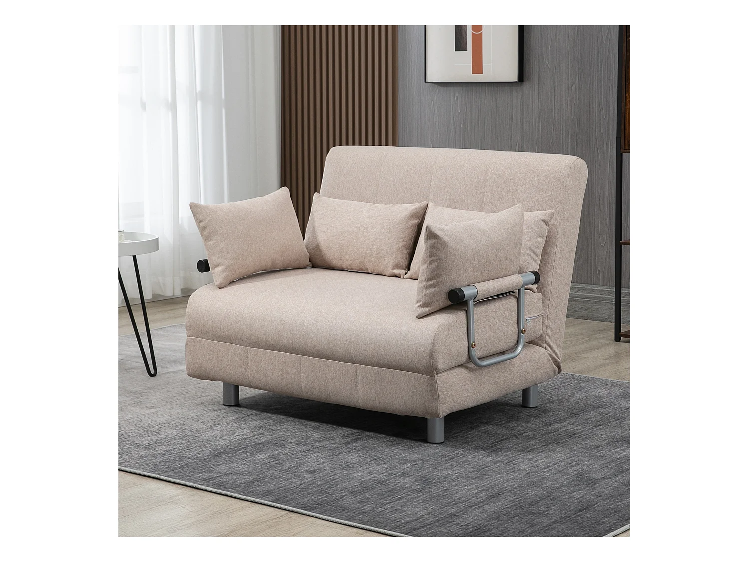Divano letto 2  posti convertibile schienale regolabile 4 cuscini beige