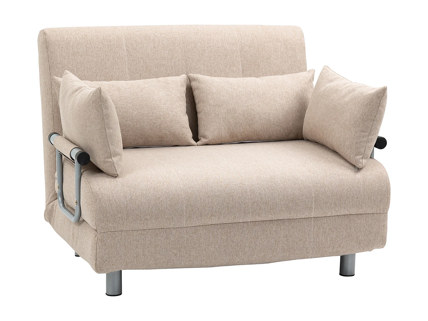 Divano letto 2  posti convertibile schienale regolabile 4 cuscini beige