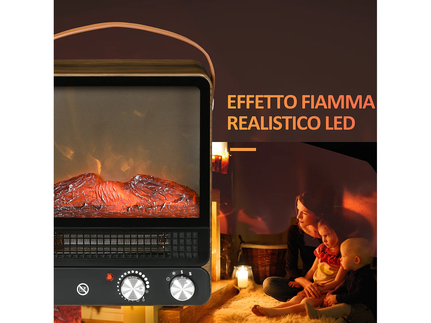 Camino elettrico a 3 modalità di riscaldamento con fiamma led