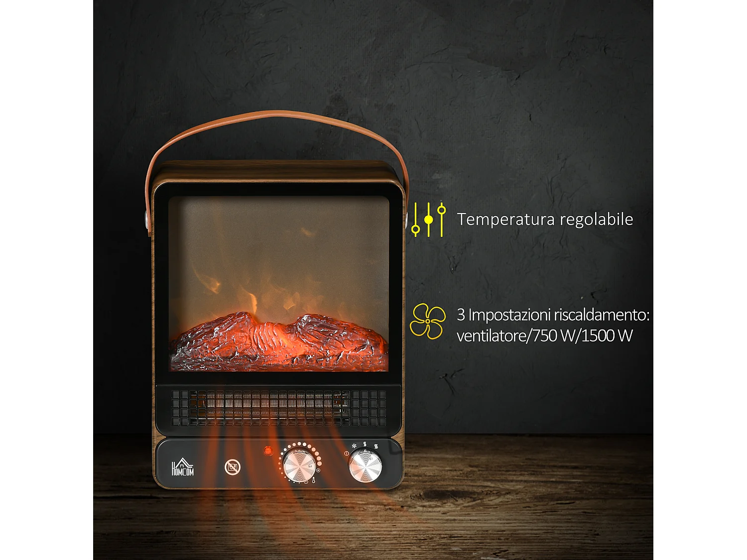 Camino elettrico a 3 modalità di riscaldamento con fiamma led