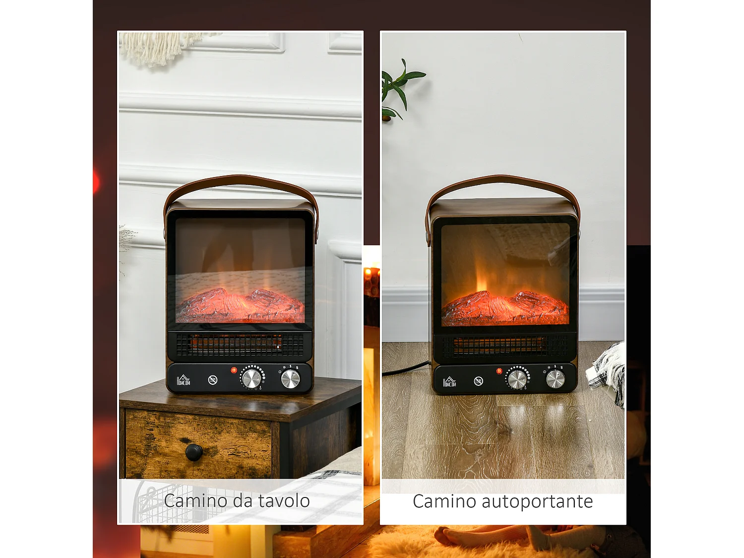 Camino elettrico a 3 modalità di riscaldamento con fiamma led