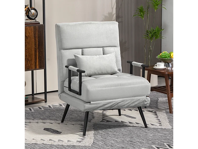 Poltrona letto 3 in 1 in acciaio poliestere con cuscino grigio chiaro