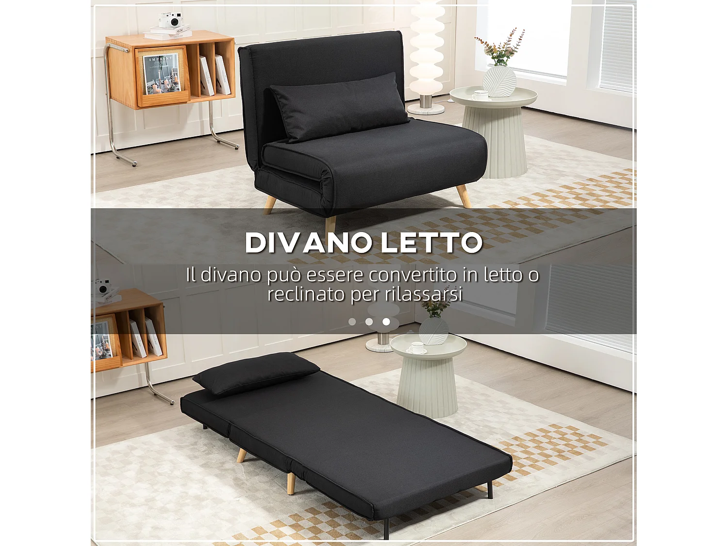 Poltrona letto singolo con schienale regolabile in tessuto nero