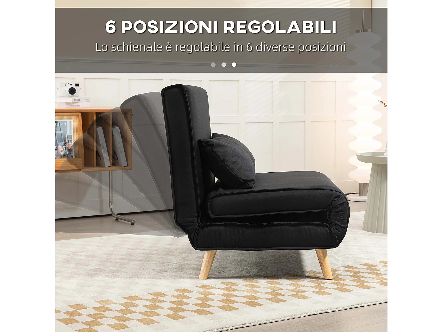 Poltrona letto singolo con schienale regolabile in tessuto nero