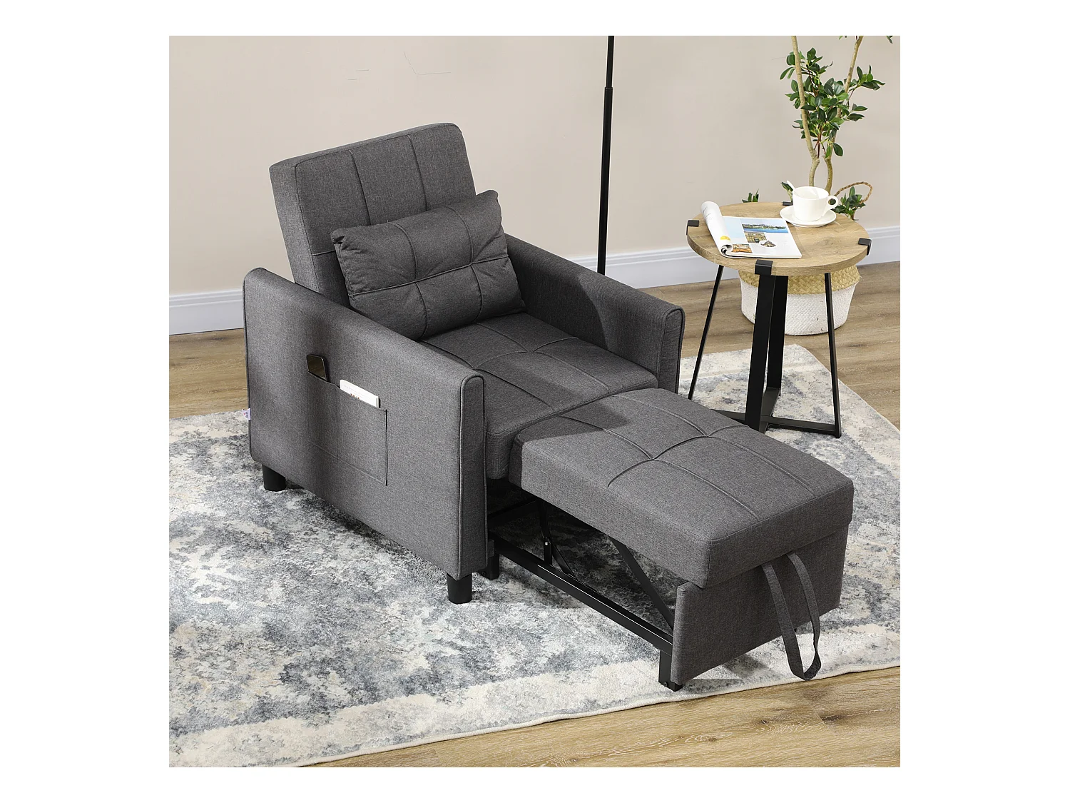 Poltrona letto singolo 3 reclinazioni con cuscino extra grigio