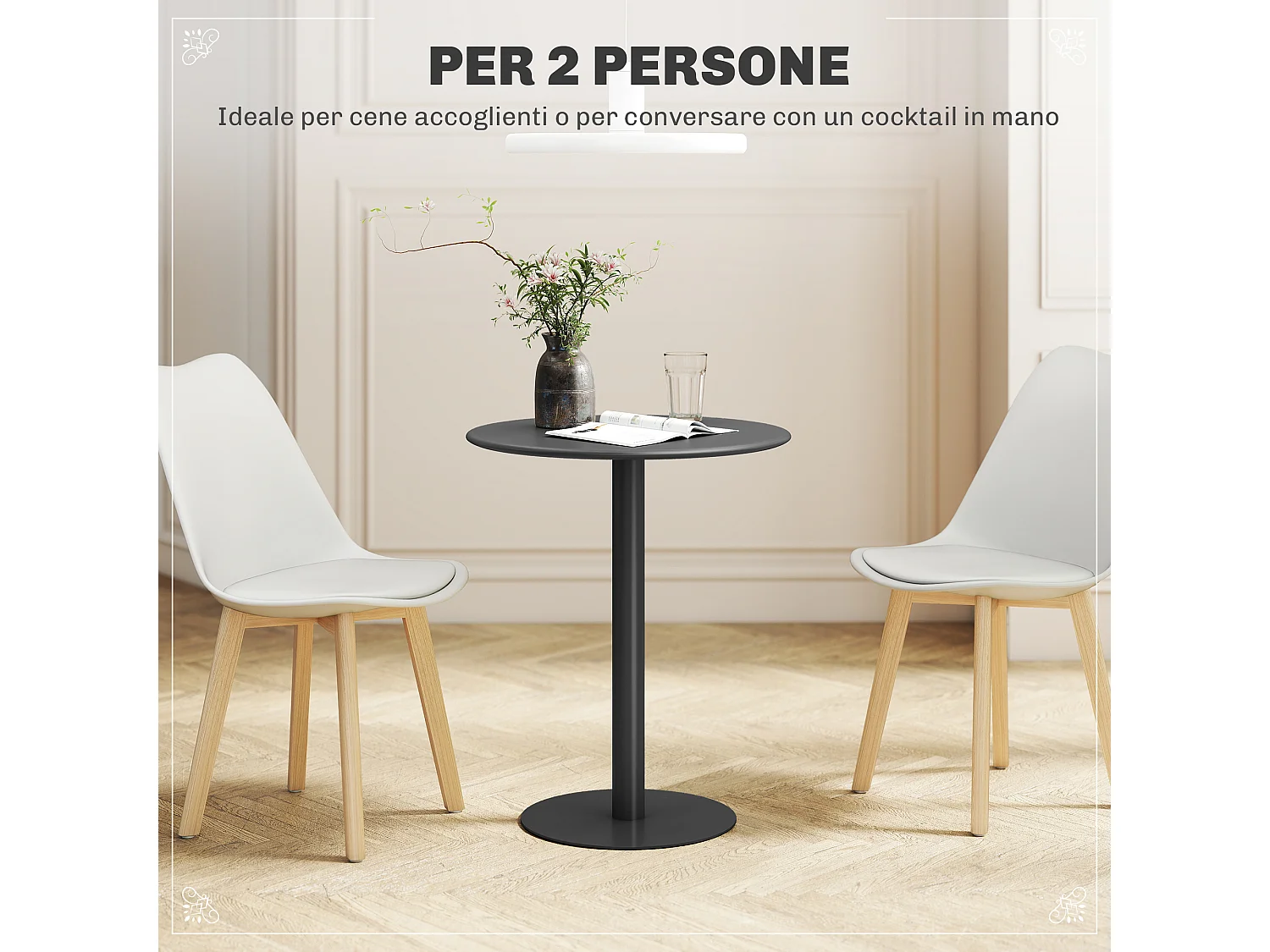 Tavolo da cucina rotondo e moderno per 2 persone in acciaio nero