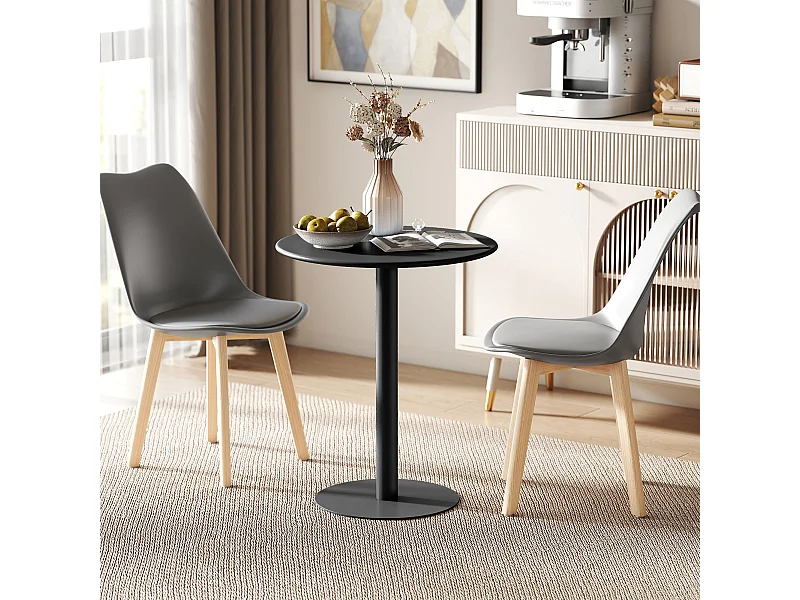 Tavolo da cucina rotondo e moderno per 2 persone in acciaio nero