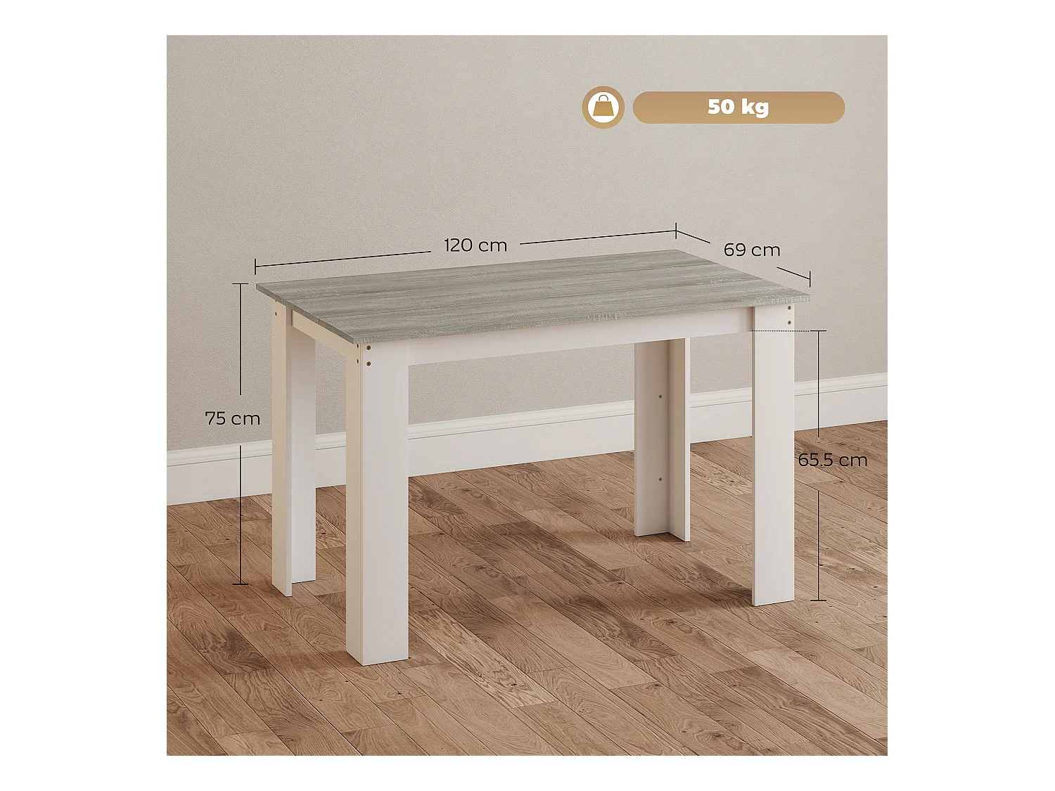 Tavolo da pranzo moderno per 4-6 persone 120x69x75cm grigio e bianco