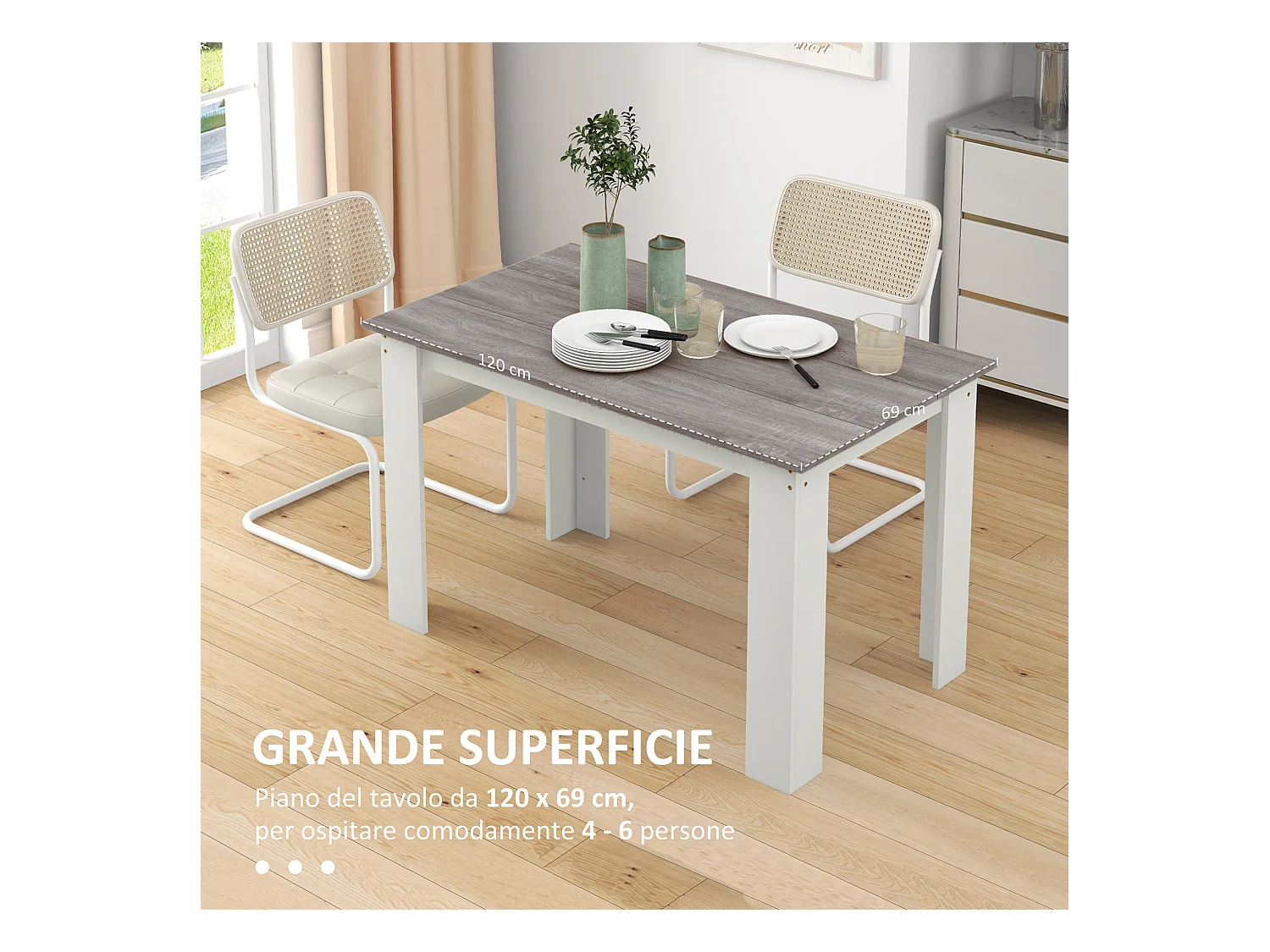 Tavolo da pranzo moderno per 4-6 persone 120x69x75cm grigio e bianco