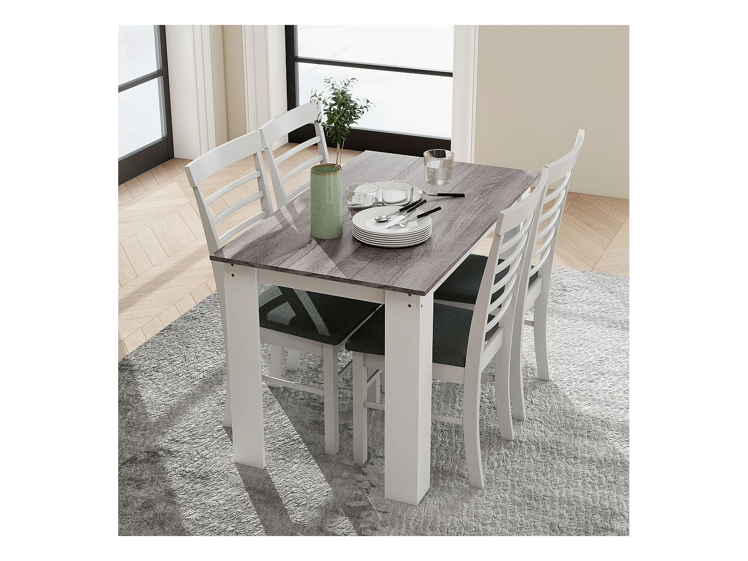 Tavolo da pranzo moderno per 4-6 persone 120x69x75cm grigio e bianco