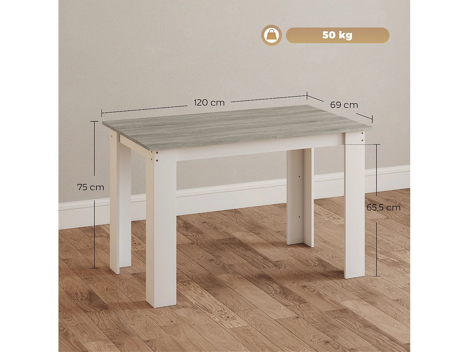 Tavolo da pranzo moderno per 4-6 persone 120x69x75cm grigio e bianco