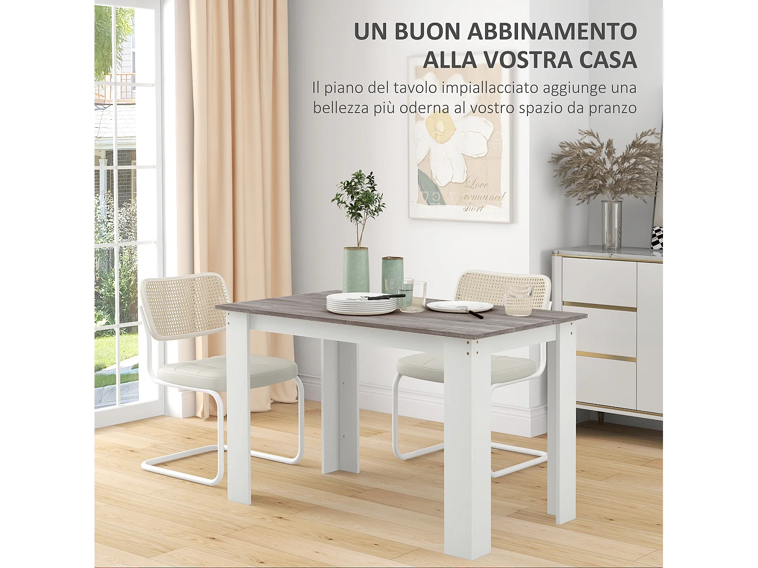 Tavolo da pranzo moderno per 4-6 persone 120x69x75cm grigio e bianco