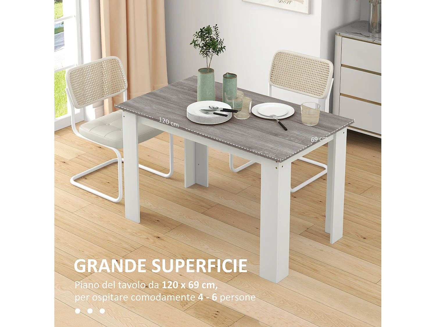 Tavolo da pranzo moderno per 4-6 persone 120x69x75cm grigio e bianco