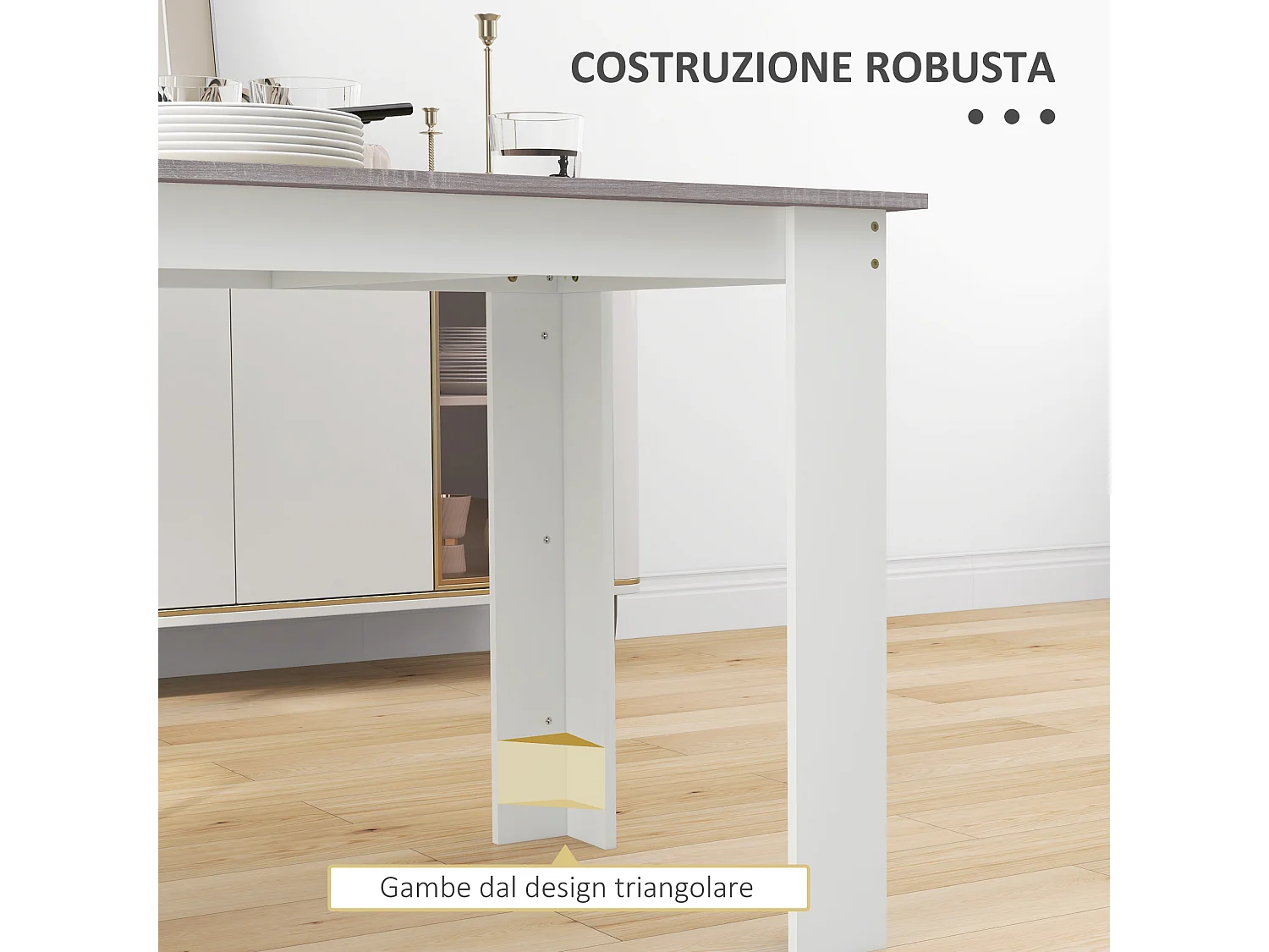 Tavolo da pranzo moderno per 4-6 persone 120x69x75cm grigio e bianco