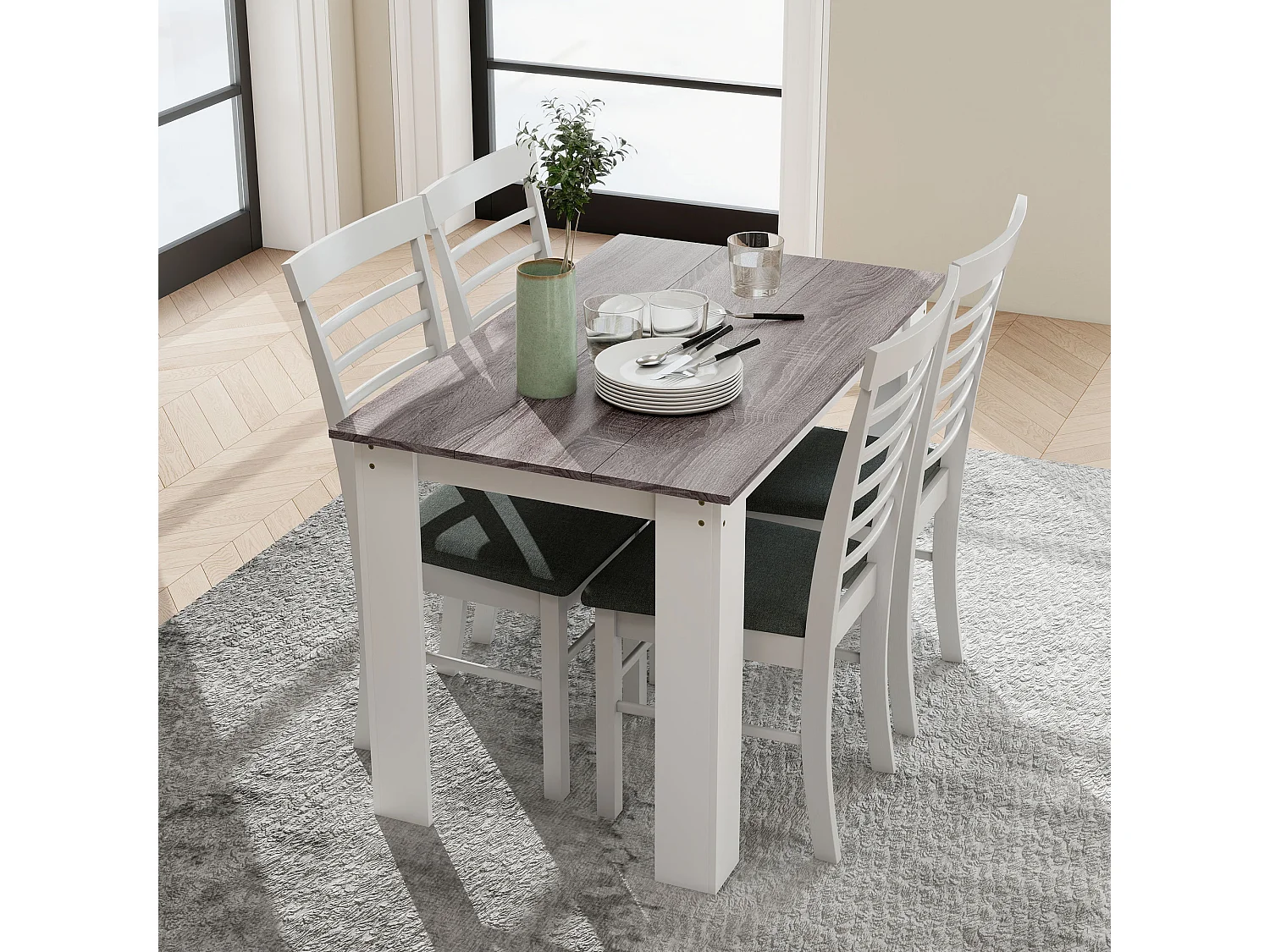 Tavolo da pranzo moderno per 4-6 persone 120x69x75cm grigio e bianco