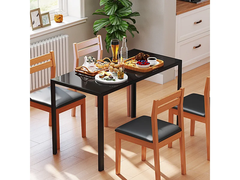 Tavolo da cucina per 4 persone con piano in vetro temperato nero