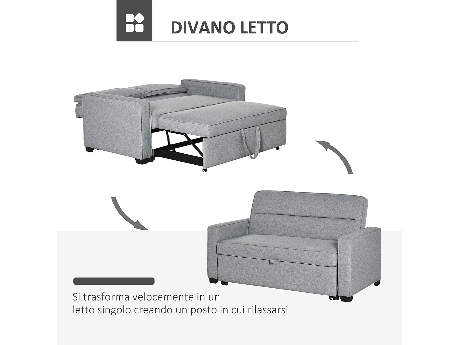 Divano 2  posti con schienale reclinabile su 3 livelli grigio