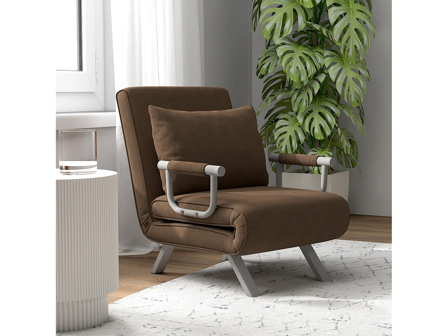 Poltrona letto con schienale reclinabile su 5 posizioni marrone