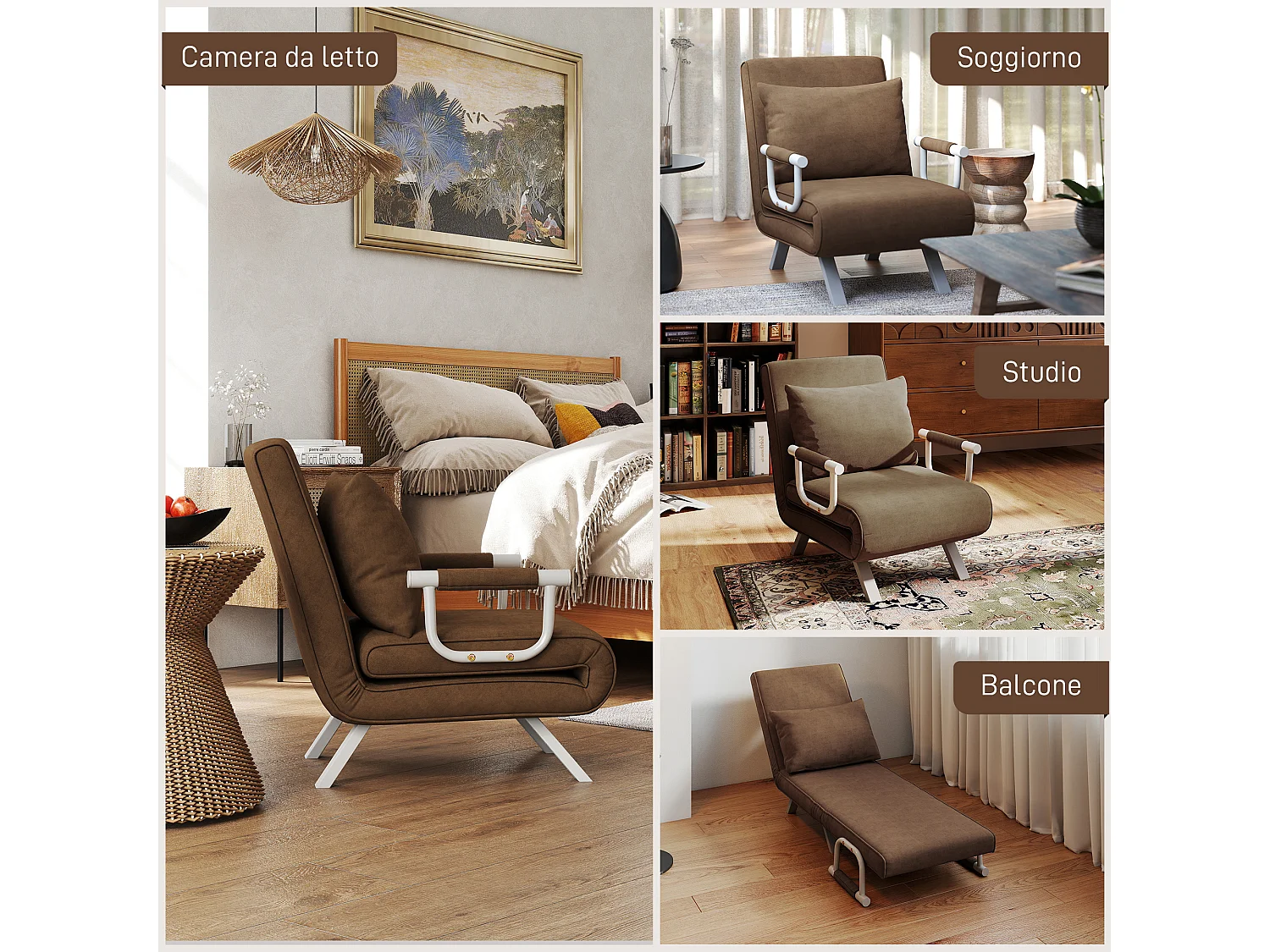 Poltrona letto con schienale reclinabile su 5 posizioni marrone