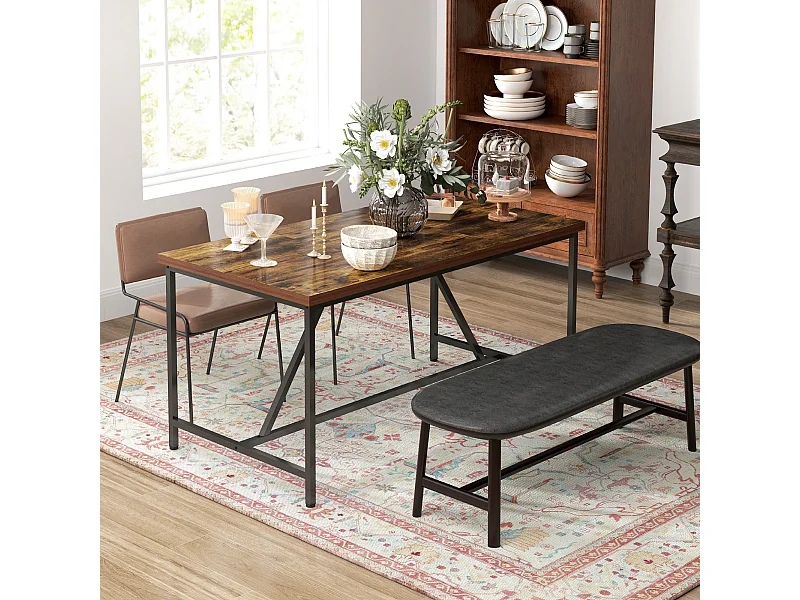 Tavolo da pranzo 6 posti stile industriale in legno e acciaio marrone