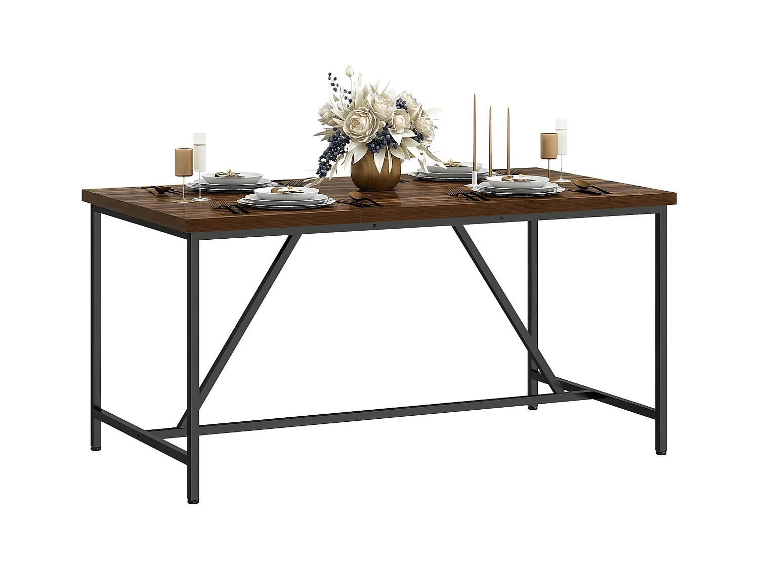 Tavolo da pranzo 6 posti stile industriale in legno e acciaio marrone