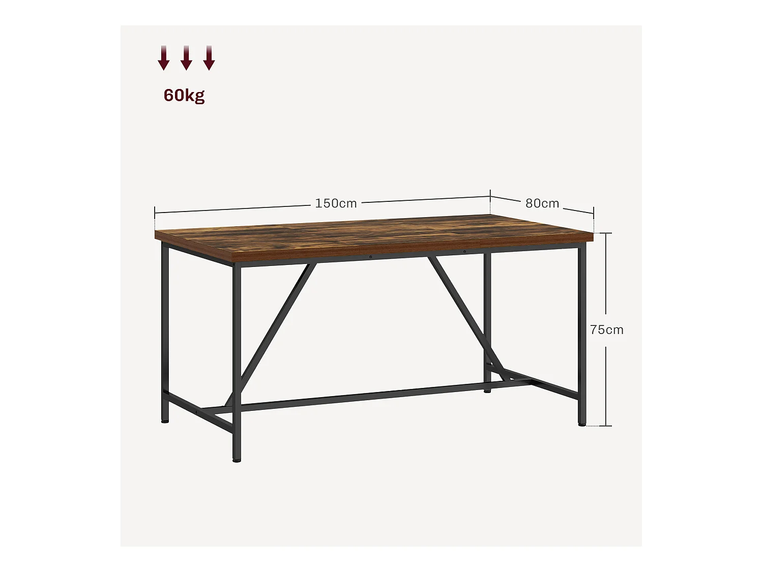 Tavolo da pranzo 6 posti stile industriale in legno e acciaio marrone