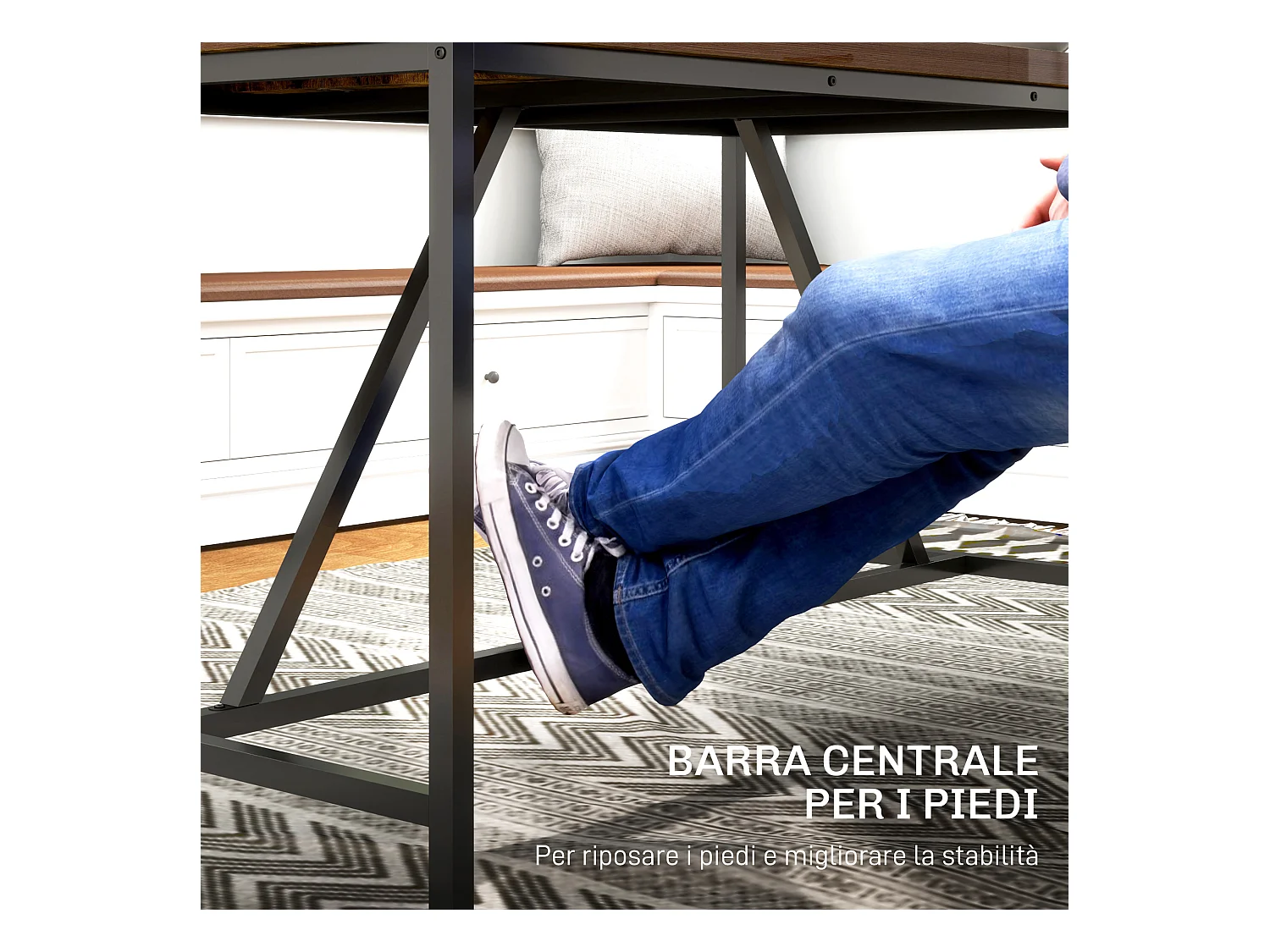 Tavolo da pranzo 6 posti stile industriale in legno e acciaio marrone