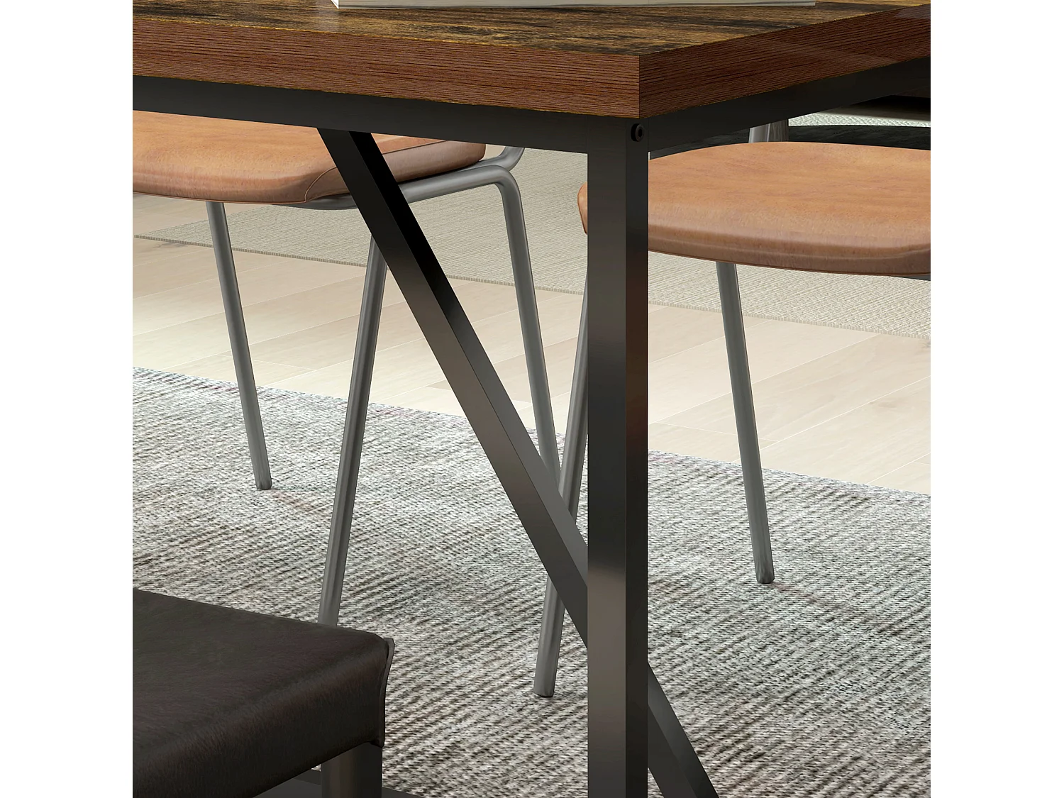 Tavolo da pranzo 6 posti stile industriale in legno e acciaio marrone