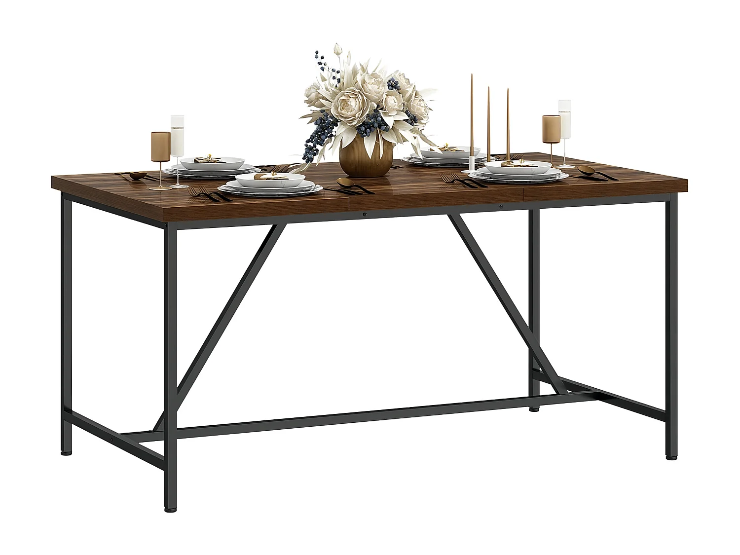 Tavolo da pranzo 6 posti stile industriale in legno e acciaio marrone