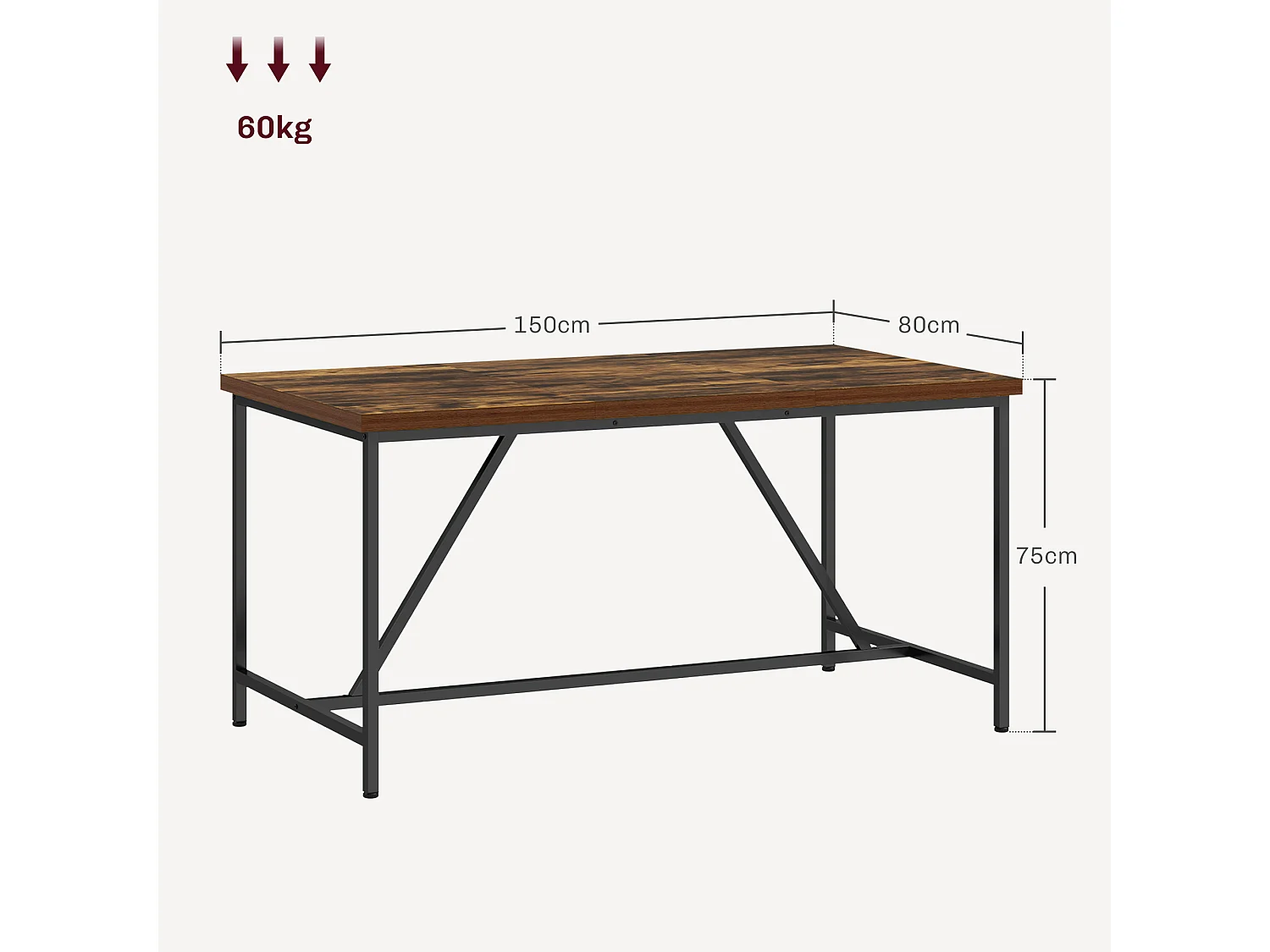 Tavolo da pranzo 6 posti stile industriale in legno e acciaio marrone