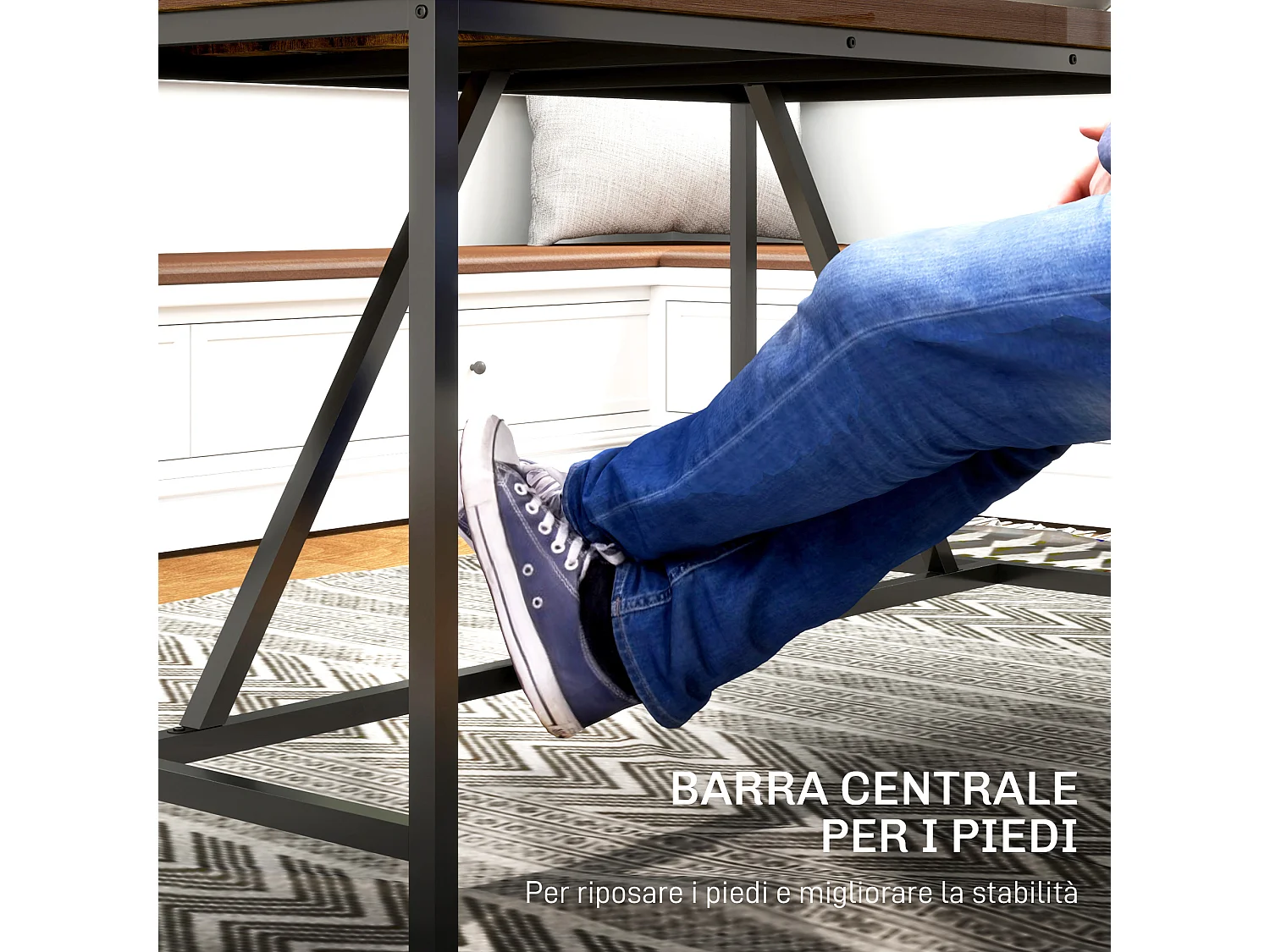 Tavolo da pranzo 6 posti stile industriale in legno e acciaio marrone