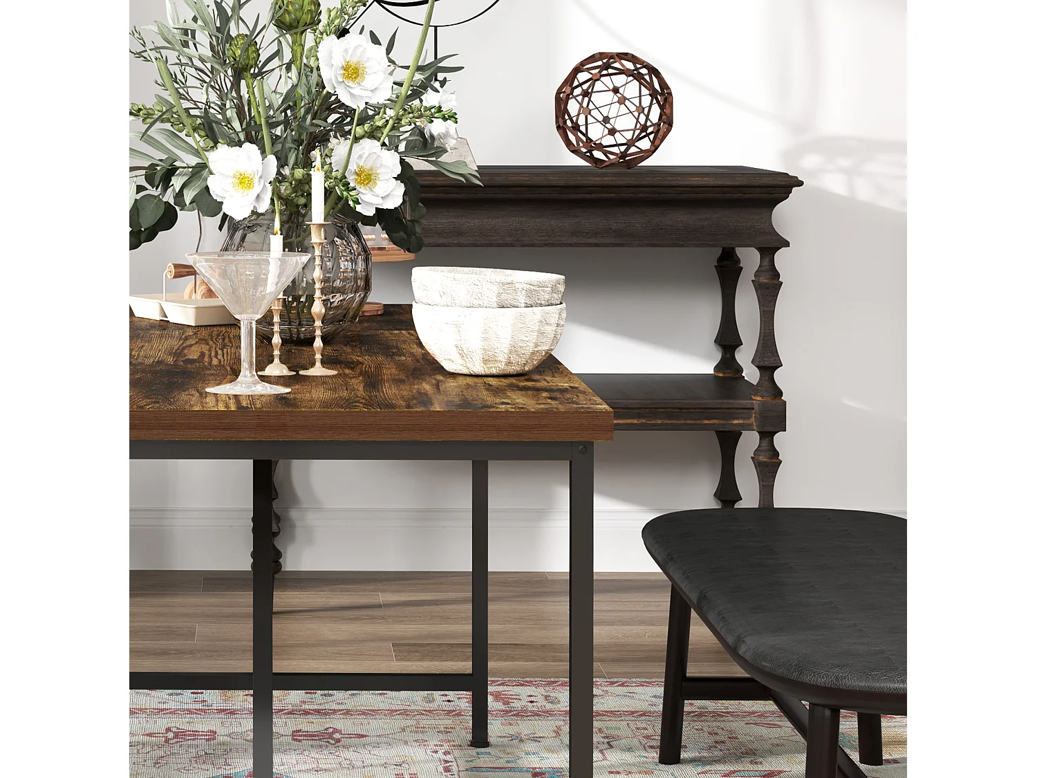 Tavolo da pranzo 6 posti stile industriale in legno e acciaio marrone