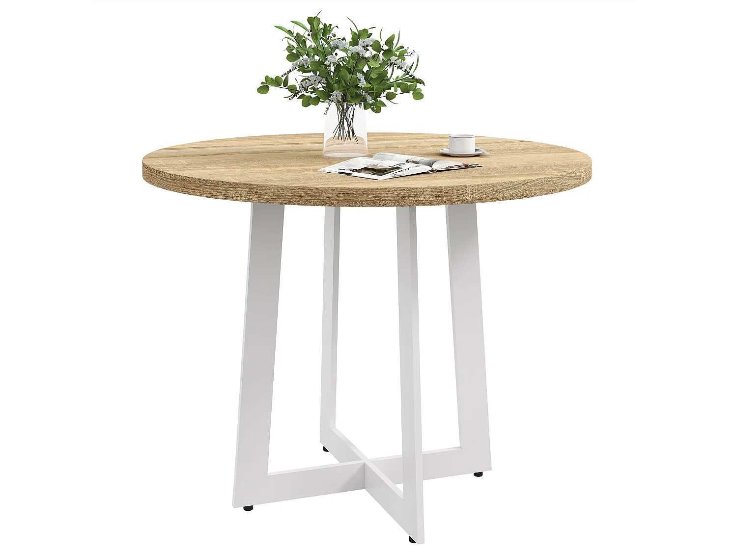 Tavolo da pranzo rotondo moderno Ø100x75cm colore legno e bianco