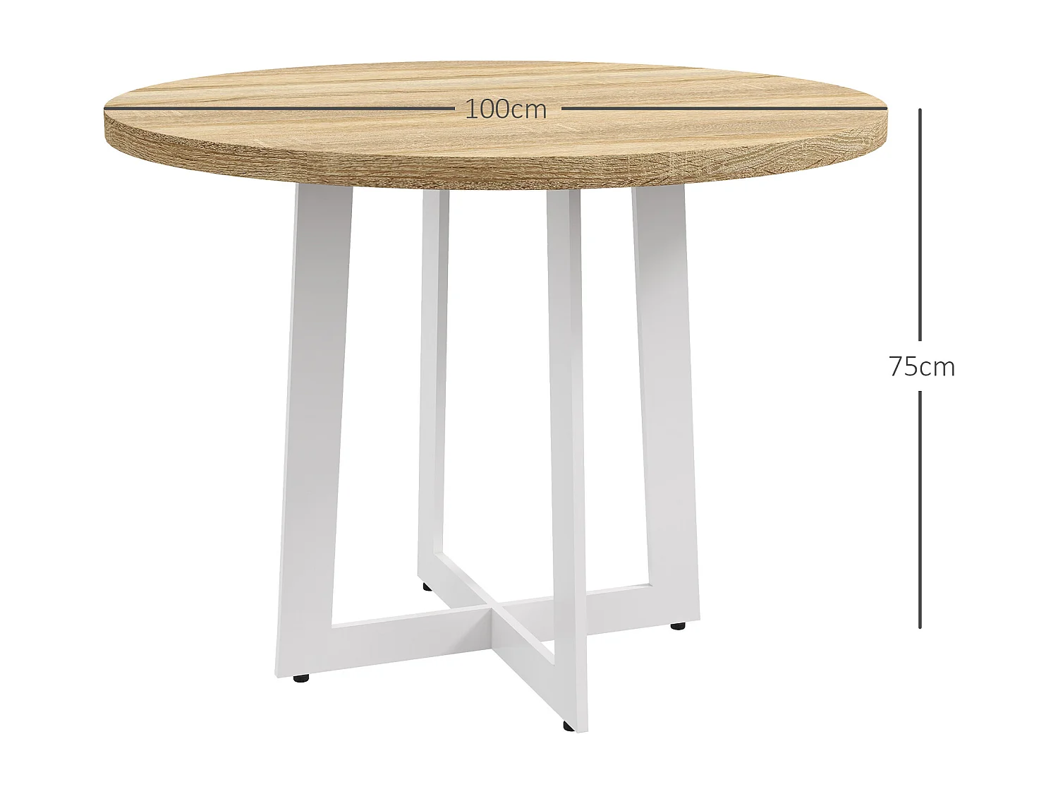 Tavolo da pranzo rotondo moderno Ø100x75cm colore legno e bianco