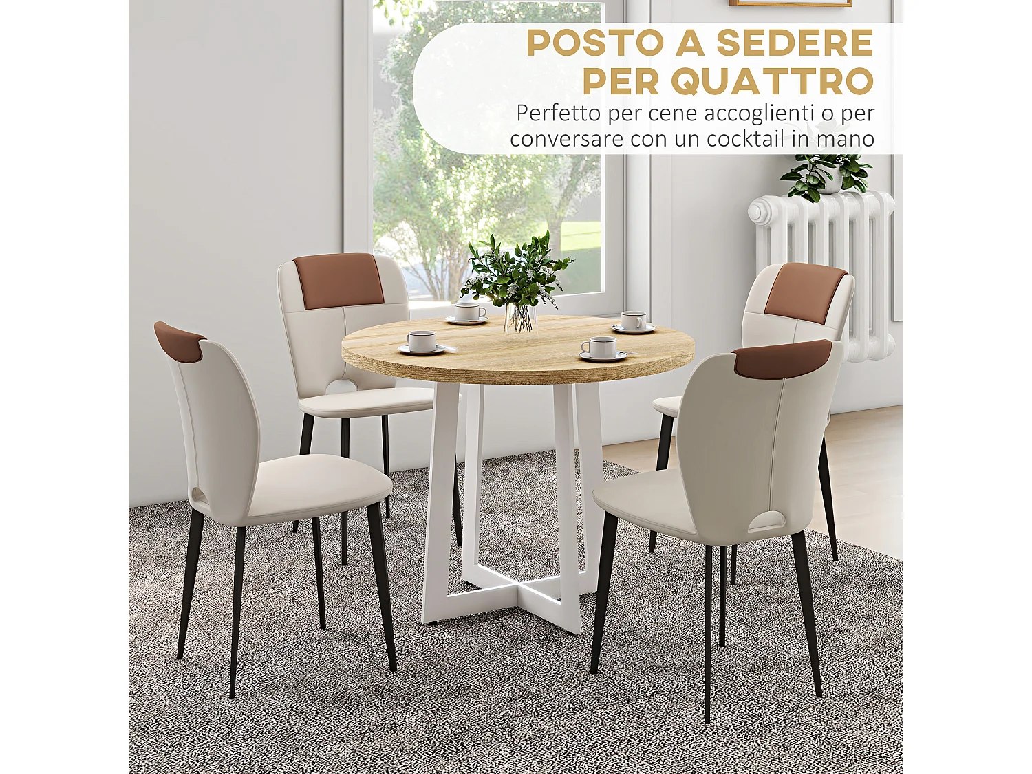 Tavolo da pranzo rotondo moderno Ø100x75cm colore legno e bianco