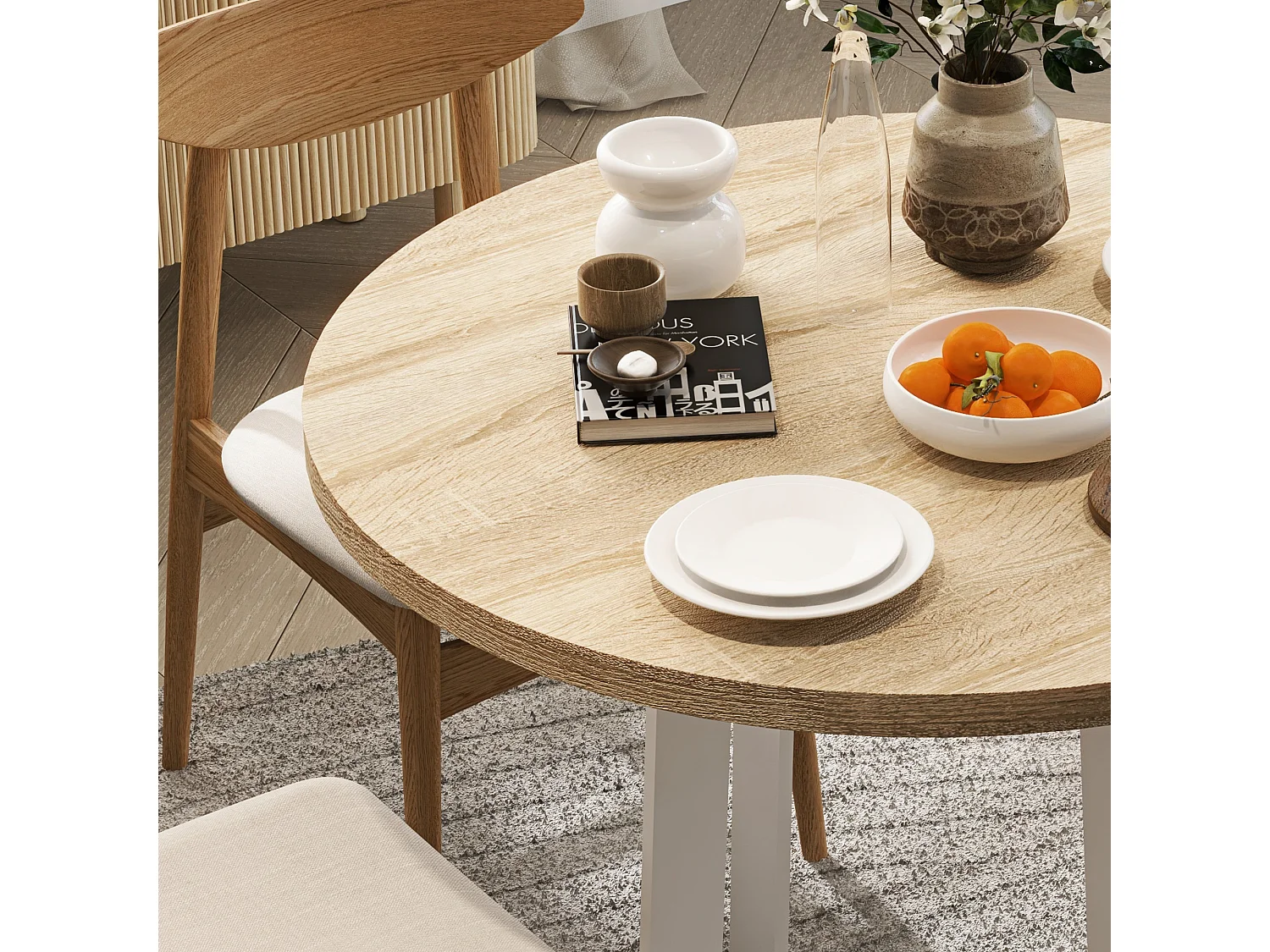 Tavolo da pranzo rotondo moderno Ø100x75cm colore legno e bianco